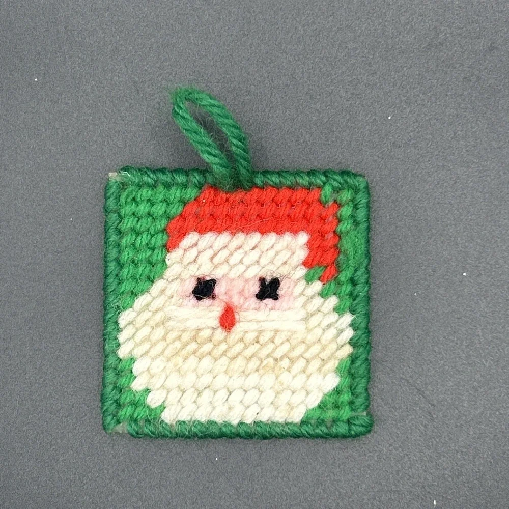 Vintage 90's Santa Claus Tiny Ornament Christmas Handmade Needlework